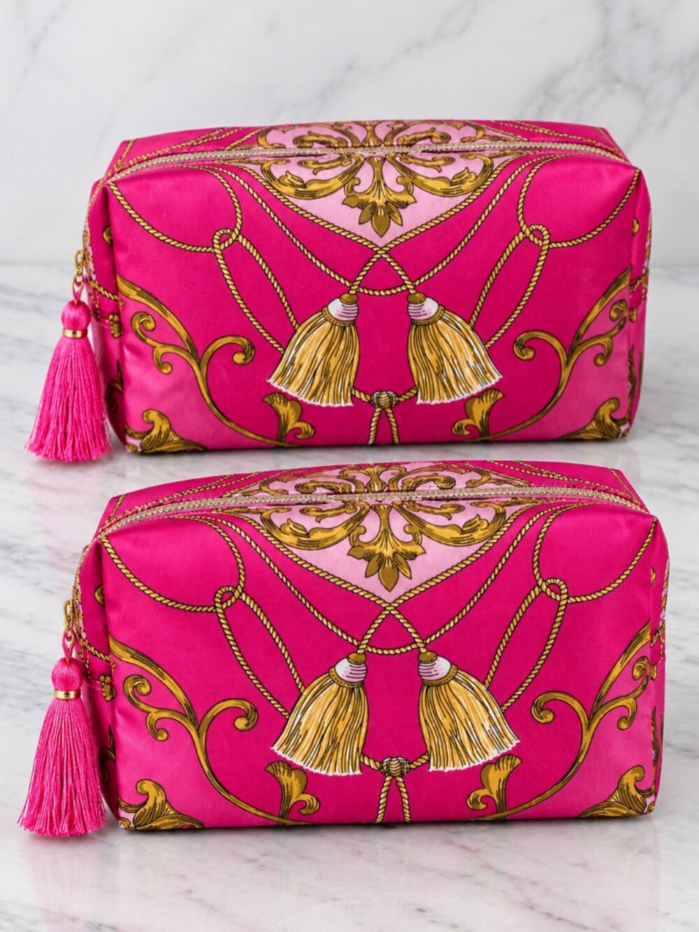 Vintage Estée Lauder Makeup Purse Cosmetic Bag 2 Pc Set Baroque Tassel Pink Gold
